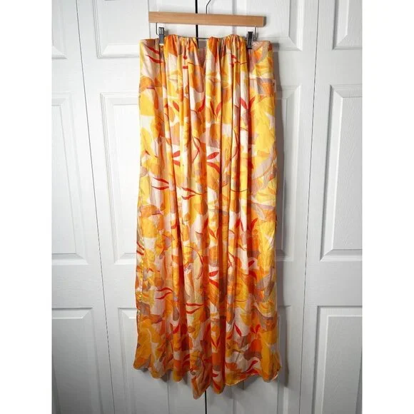 Acler Haslam Orange Printed Satin Strapless Maxi Dress Women's Size 8